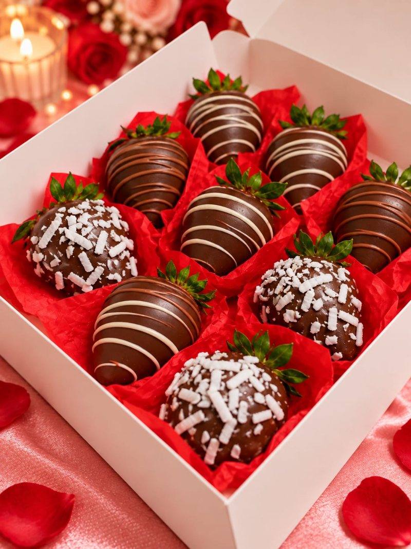 Caja de 9 fresas cubiertas de chocolate decoradas a mano en Puebla